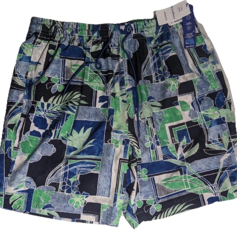 NEW XLT Tall Mens Roundtree & Yorke Caribbean Swim Trunks Quick Dry 7"I Blue